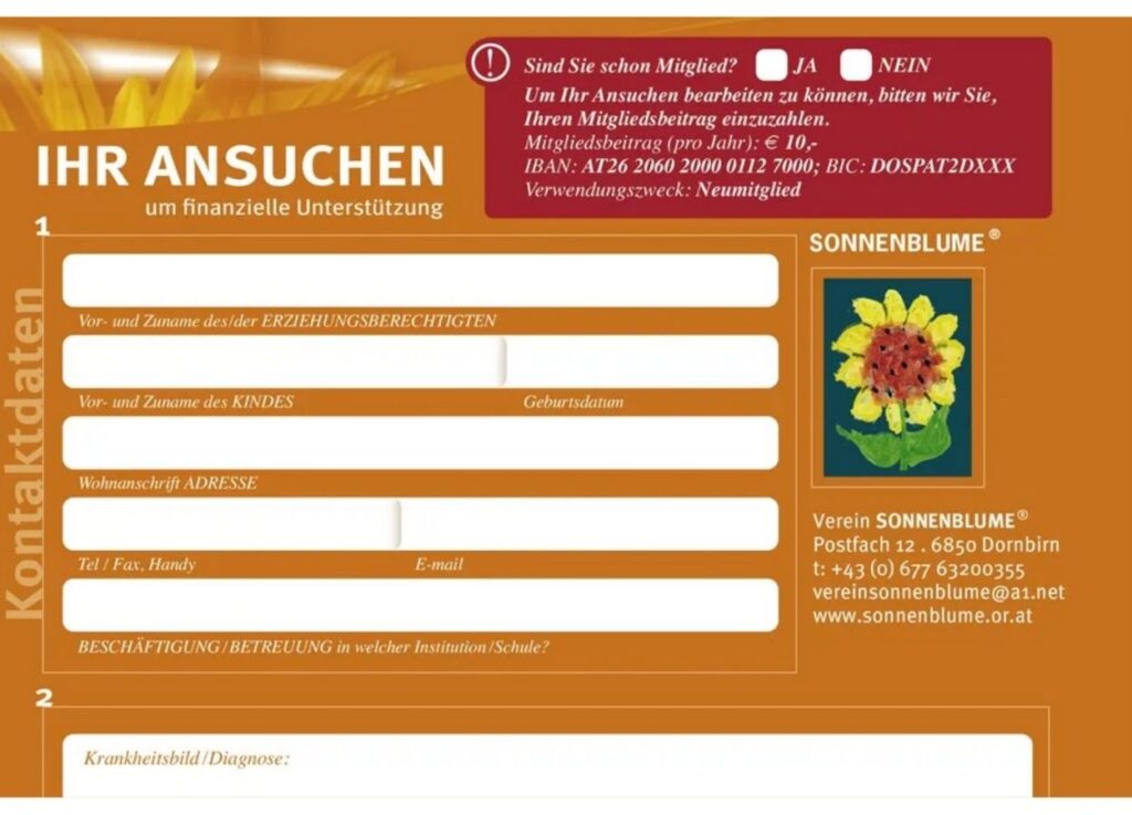 Ansuchen Verein Sonnenblume krank Kinder